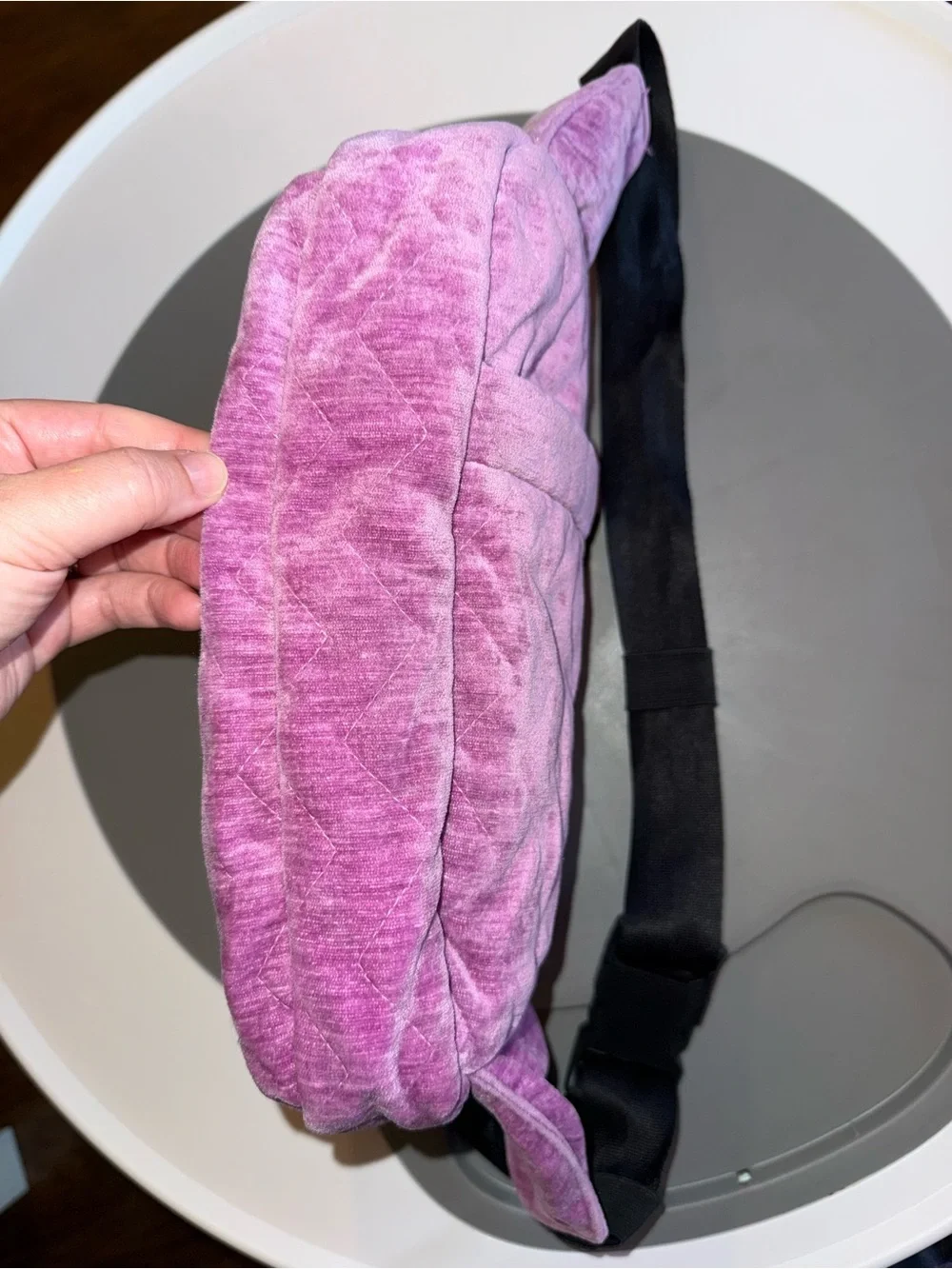 The Pack, Orchid, Plush purple-Pink Velvet Crossbody Belt Bag with Black Strap